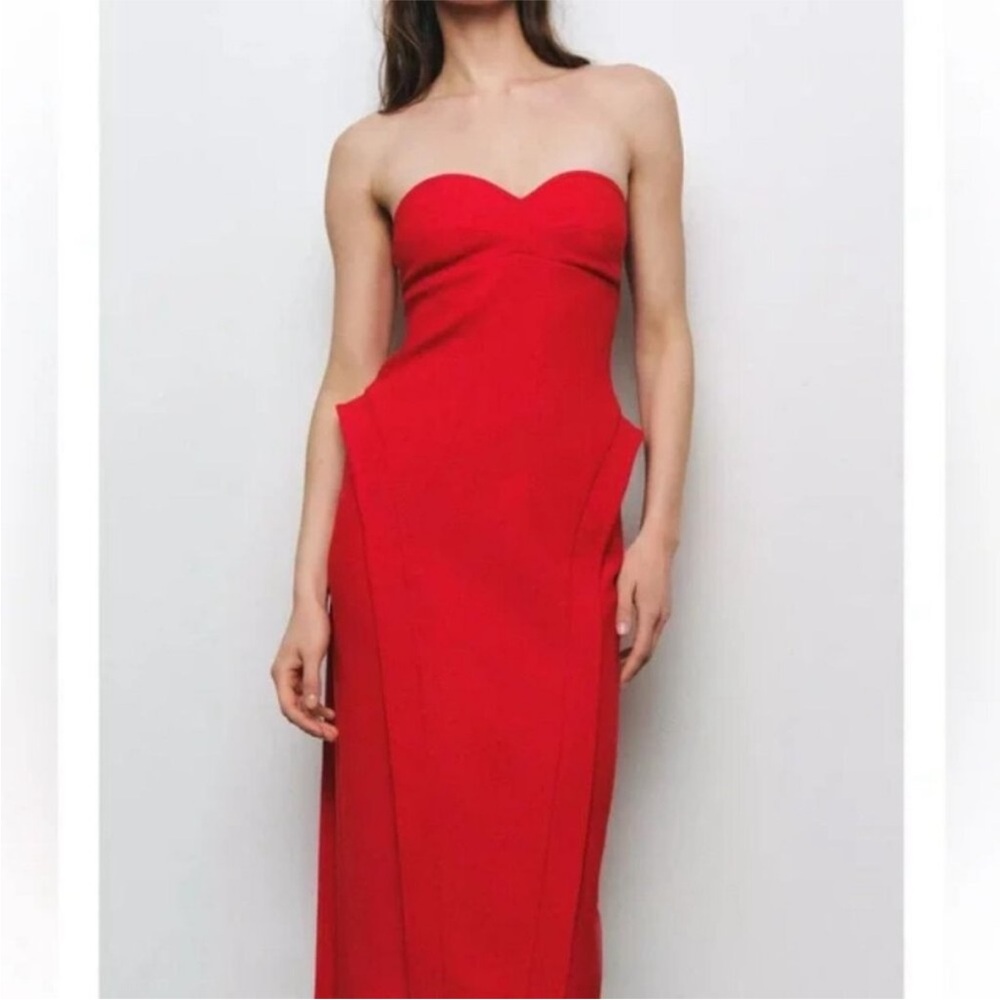 Zara Red sweetheart neckline Midi Dress